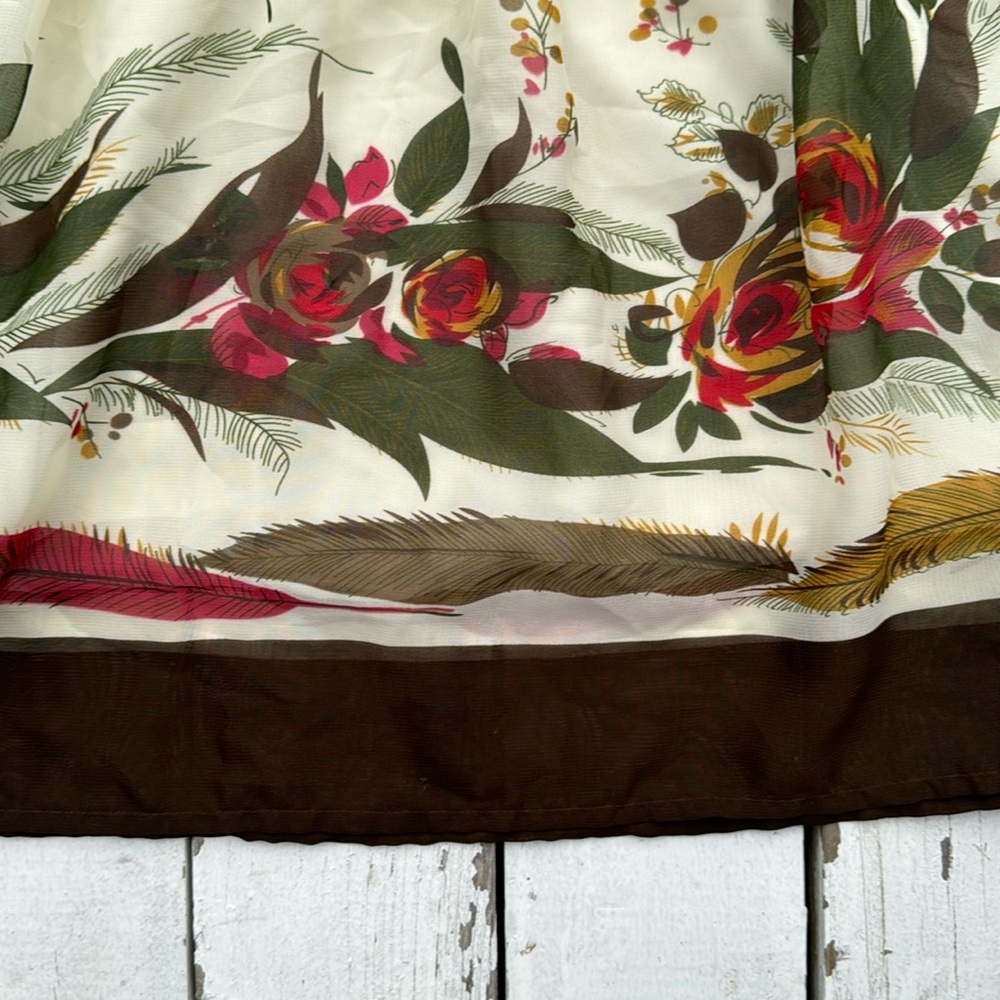 Boho Sheer Feather Pattern Sheer Lined Mini Skirt - image 2